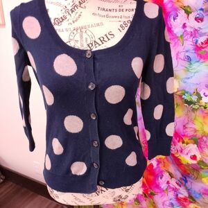 American Eagle Outfitters Dark Blue Polka Dot Cardigan